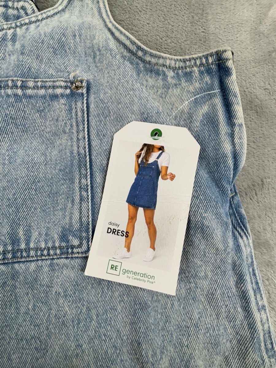 Regeneration By Celebrity Pink Daisy Dress Overall Denim Jumper Womens XS |  eBay