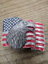 Vtg 1990 Siskiyou USA Flag and Eagle Red and Blue Enamel Belt Buckle 3.25" Sharp