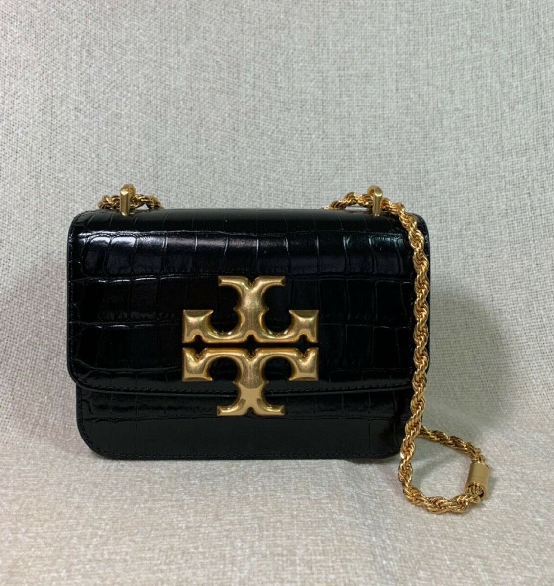 NEW Tory Burch Black Croc Eleanor Small Convertible Shoulder NEW Tory Burch Black Croc Eleanor Small Convertible Shoulder