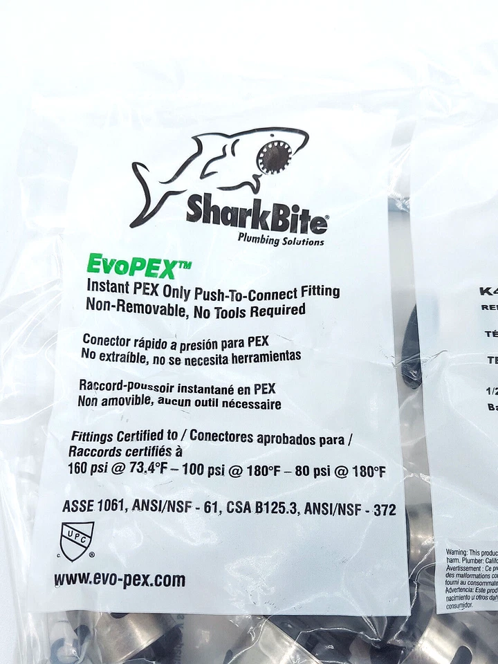 SharkBite EVOPEX 1/2" x 1/2" x 3/4" Tee PEX Push To Connect K408WP6 *Bag of 6 - Image 4 of 4
