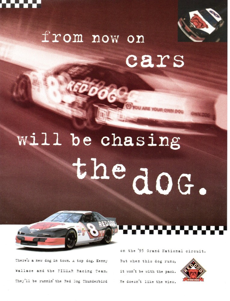 1995 RED DOG BEER #8 Nascar Racing PRINT AD - CARS WILL BE CHASING THE DOG
