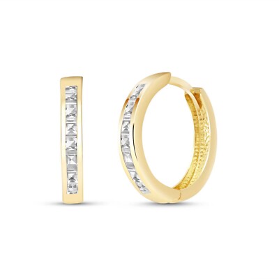 14K. MASSIVER GOLD CREOLEN HUGGIE OHRRING MIT WEISSTOPAS (Gelbgold)