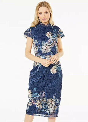 Little Mistress Women Ladies Lace Midi Dress. Colour-Blue. Size-6UK. BNWT |  eBay UK