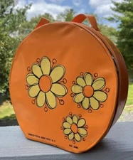 RARE Retro Vintage Amsco 3082 60's 70's ORANGE Vinyl Toy Bag Purse Daisy Flowers