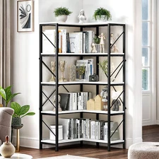5 Tier Corner Bookshelf Bookcase Storage Display Rack L-Shaped Home Living Room