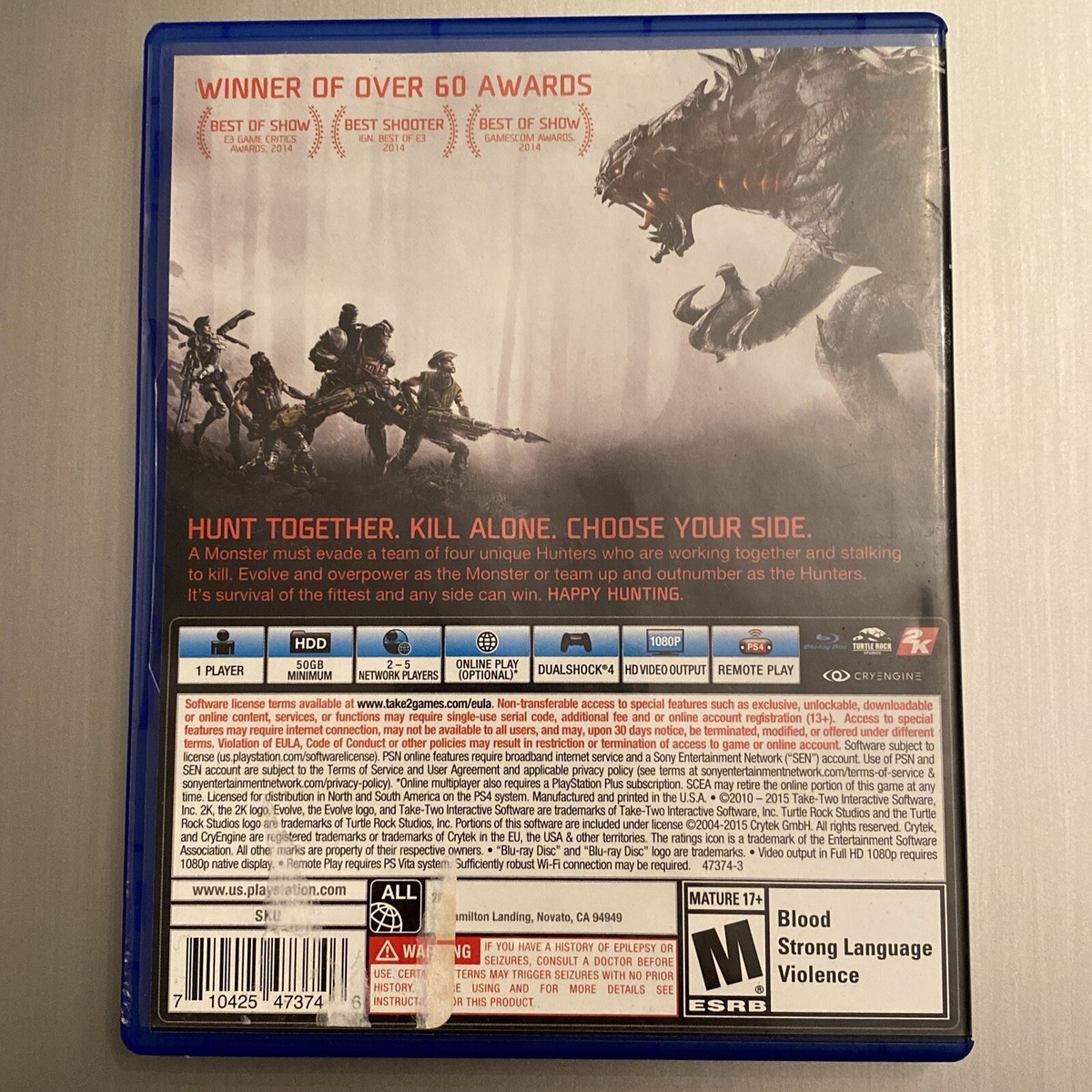 Evolve - PlayStation 4 PS4 CIB Complete Game - Turtle Rock Studios