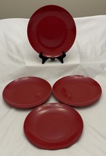 10 Strawberry Street Stoneware Halo Red Dinner Plates 10.5” Set Of 4 EUC