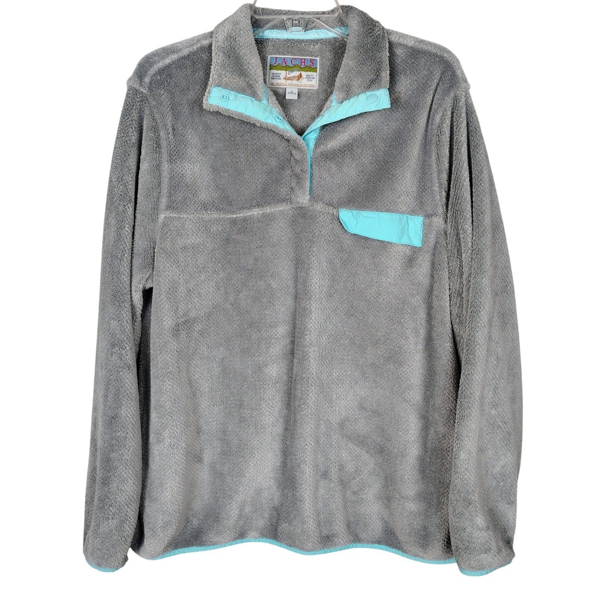 Jachs Cabin Mens Grey Sherpa Fleece Snap Pullover Turquoise hiking 