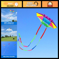 Large Beach Kites for Adults - 98" Easy Flyer with 3D Rainbow Design, 2 Tails 