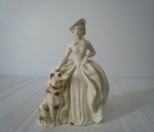 Antique Vintage 7.75" porcelain figurine LADY with BORZOI Russian Wolfhound dog
