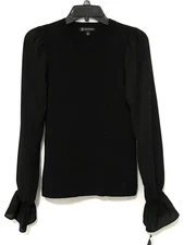 INC International Concepts Women's S Black Knit Body Polyester Long Sleeve Top