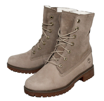 TIMBERLAND Jayne WP Fleece Lined Fold-Down Boots Women Size 5.5 Taupe Suede