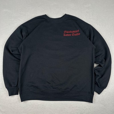 Vintage Skin Industries Sweatshirt Mens Large Black Y2K Tattoo Tribal Goth Moth