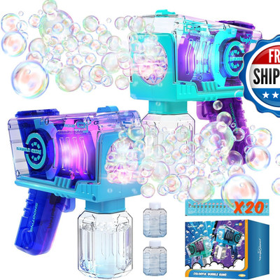 Eaglestone Bubble Gun For Kids 2 Packs Automatic Bubble Machine 10-Hole Bubbles
