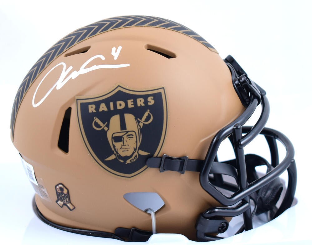 Aidan O'Connell Autographed Signed Las Vegas Raiders Aidan O'Connell Raiders Salute to Service Speed Mini Helmet- Beckett W 