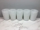 Vintage Anchor Hocking Milk Glass Hobnail Tumblers 4.25” Set of 5 Cups Glasses