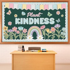 Plant Kindness Bulletin Board Set Blue Floral Spring Cutout Wall Decor