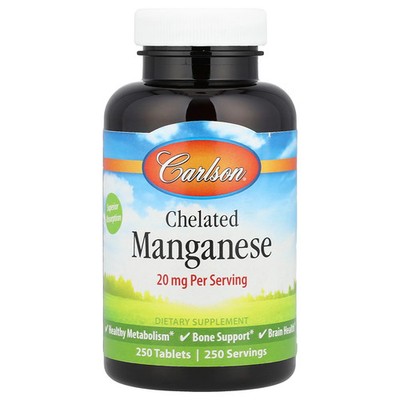 Carlson Labs Chelated Manganese 250 Tablets Gluten-Free, Milk-Free,