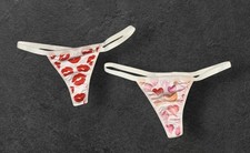 Lot of 2 White Kisses Hearts Cheeky String Bikini Panties Womens NOS
