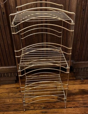 Retro MCM 3-Tier Metal Gold Wire Floor Stand Organizer Rack Plant 27 T 12 W 10 D