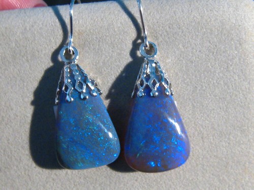 Huge 23 ct. Black Opal Dangle Earrings , Sterling silver . - Picture 10 of 16