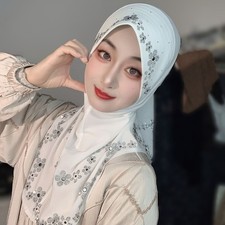 Muslim Turban Flower Hot Drill Scarf Islam Head Wear Working Outdoor Hat Hijab