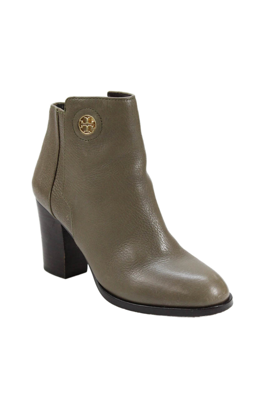 Tory Burch Womens Leather Gold Tone Logo Ankle Boots Grey Size 8.5 MediumFree Shipping in US $100+ Orders | $6.95 Orders Below