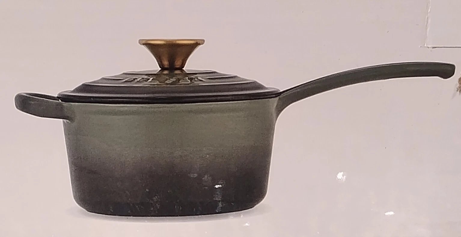 Bel-Fer Palisade Premium Cookware 1.75 Qt Cast Iron Sauce Pot w/Lid Emerald New