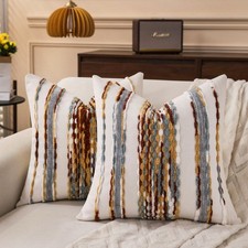 Boho Striped Throw Pillow Covers 18x18 Inch Set of 2 Farmhouse Decorative Pil...