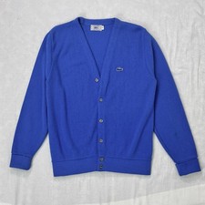 VTG 70s IZOD Lacoste V Neck Cardigan Mens Size L Large Acrylic Blue USA Made M