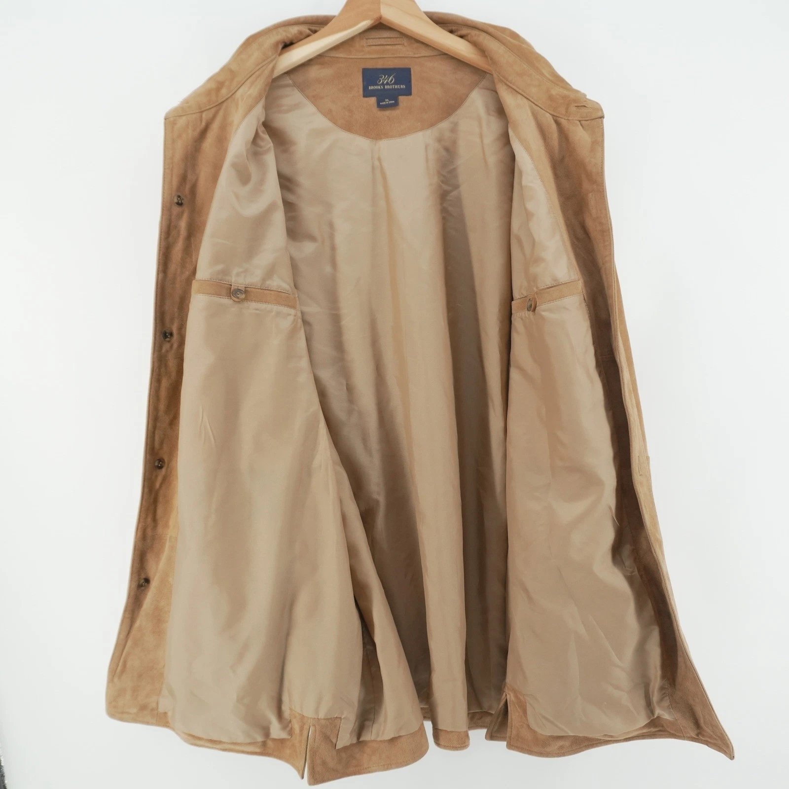 Brooks Brothers 346 Suede Jacket Mens XL Tan Genuine Leather Button Front Coat image 4