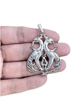Vintage Double Headed Sea Griffin Dragon Pendant 2” 1/8 Sterling Silver 925