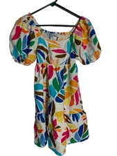 Tabitha Brown Target Linen Dress Xxs Puff Sleeves Smocked Floral Medium