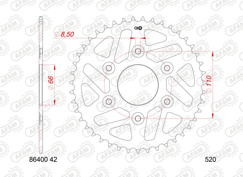 Pignon AFAM 86400 pas 520 standard acier de rechange