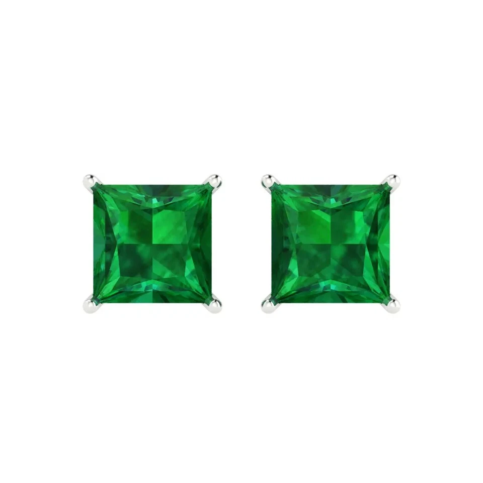 4 cttw Princess Simulated Emerald Gold-Plated Push Back Stud Earrings for Women - Image 3 of 4