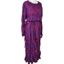 ZARA Women’s Crinkle Maxi Dress Purple Blue Tie Side Boho Long Sleeve Size L