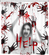 Halloween Shower Curtain - Scary Bloody Hands, Help Me Ghost Design, Waterproof
