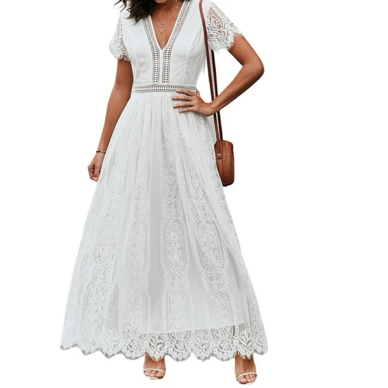 Vestido de renda boêmio #1 fotografia de noiva maxi vestido branco ilhós renda lindo - Imagem 3 de 4