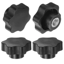 4pcs Star Knobs M10 Thread 48mm Head Non-Through Hole Clamping Handles Black