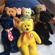 TY vintage Beanie Babies  Bears  x 6  - Tradee/Groovy/Curly/Harry/Pops/The End