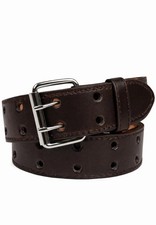Men's Women's Genuine Leather Two Prong Double Row Holes Casual Plain Brown Belt