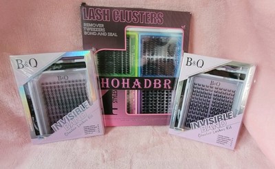Lot Of 3 B&Q Auden & Hohadbr  Lash Clusters Eyelash Kits + Tweezers, Brush, Etc.