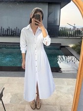 Zara Women's Fitted Poplin Dress White Size L Ref 0387/053