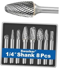 8Pcs Carbide Burr Set 1/4 Shank w/Clear Box Max Head Dia 10mm Die Grinder Bits 