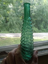 1880s TEAL GREEN S&P (STICKNEY & POOR) SPIRAL RING 6 SIDED PEPPERSAUCE BOTTLE