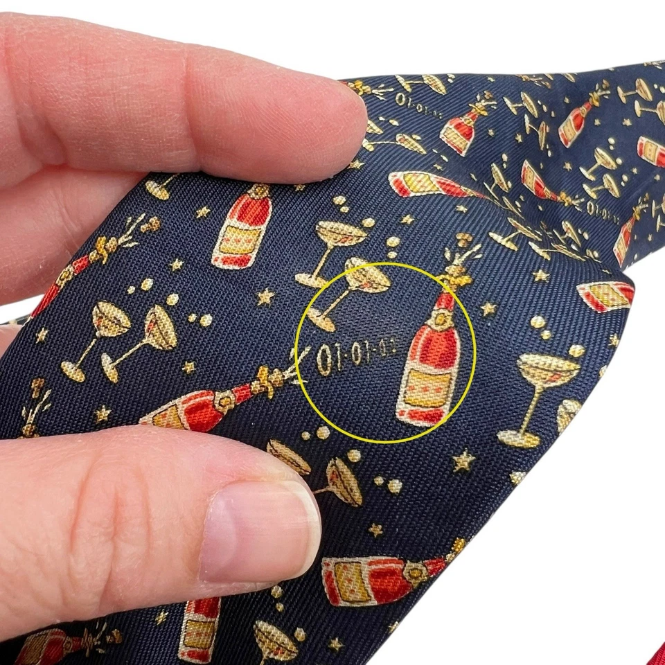 Corbatas Salvatore Ferragamo Azul y Rojo Seda Año Nuevo Champagne Tostadas Cuello Celebrar Foto 4 de 4