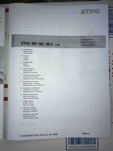 Motosierra Stihl COMO NUEVA 180, MS180 de piezas manual | eBay
