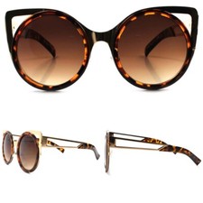 Tortoise  Gold Stunning Luxury Fashion Womens Round Lens Cat Eye Sunglasses