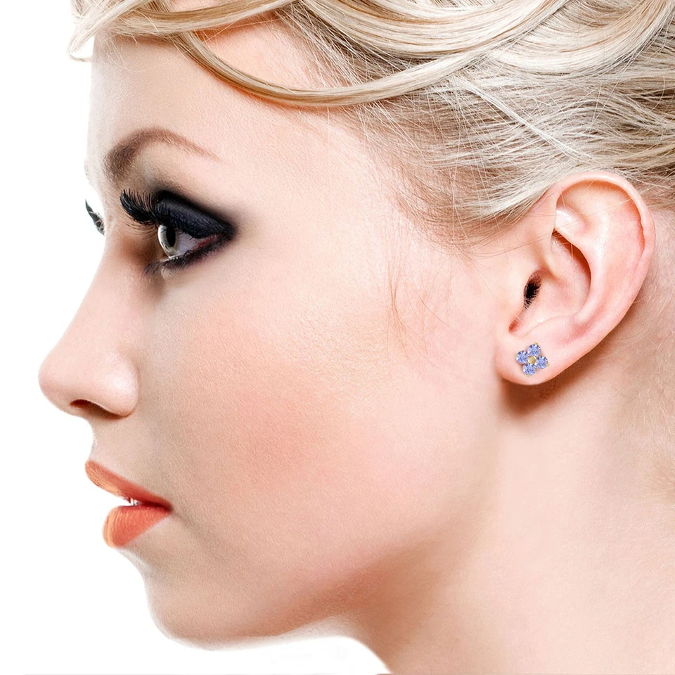 Brincos de ouro maciço 14K com tanzanita natural 1,15 quilates - Imagem 4 de 4