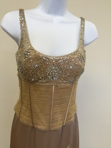 Boutique di montaggio, abito da donna, lungo, champagne, impreziosito, con scialle, taglia 6.: - Foto 4 di 12